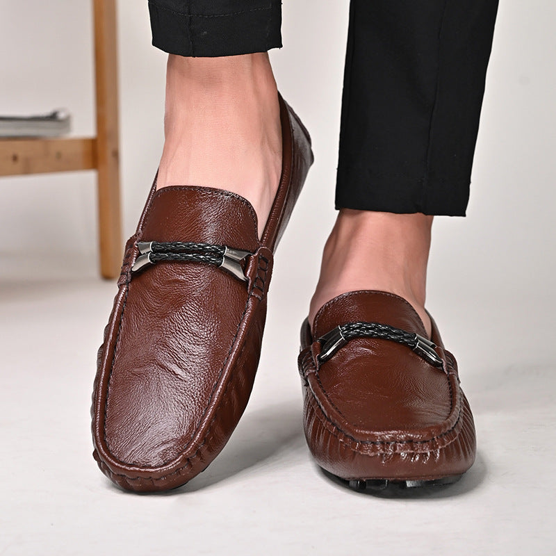 Mens Plus Size Cowhide Casual Shoes | British One Pedal Loafers