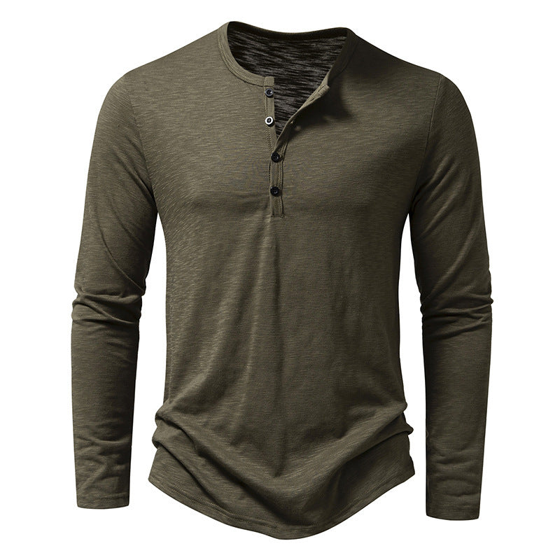 Mens Long Sleeve T-shirt | Button Henry Collar Tops