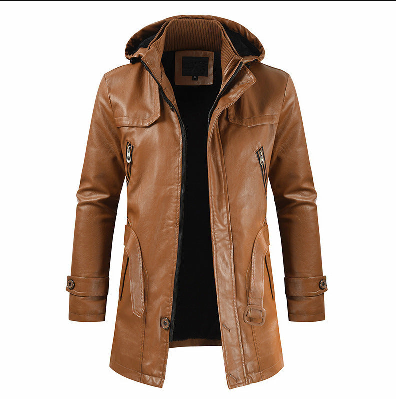 Plus Size Men's Mid-length Leather Coat by Lakd London