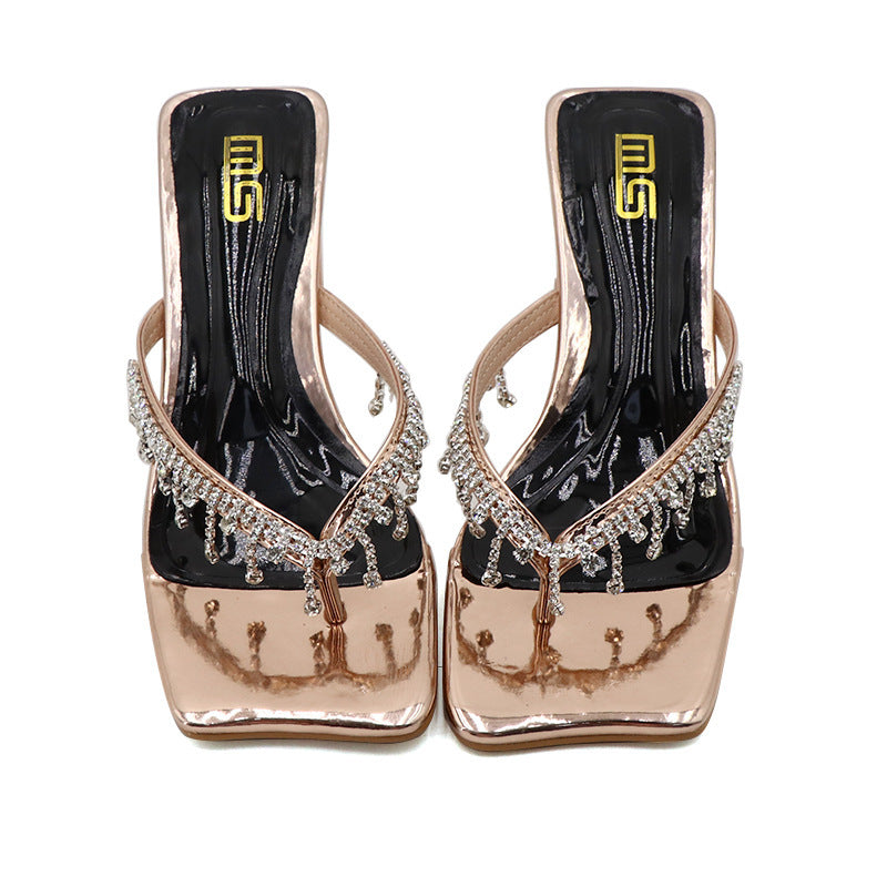 Womens Rhinestone High-heeled Sandal | Outdoor Square Toe Chunky Plus Size - LAKD London