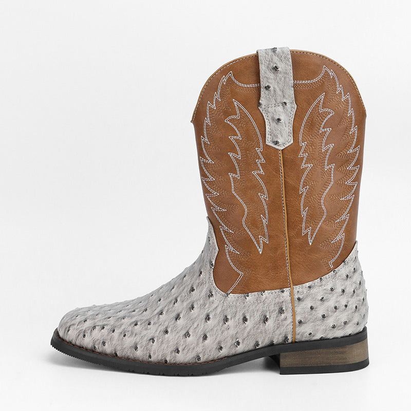 Mens Western Denim Cowboy Boots | Square Toe Motorcycle Shoes