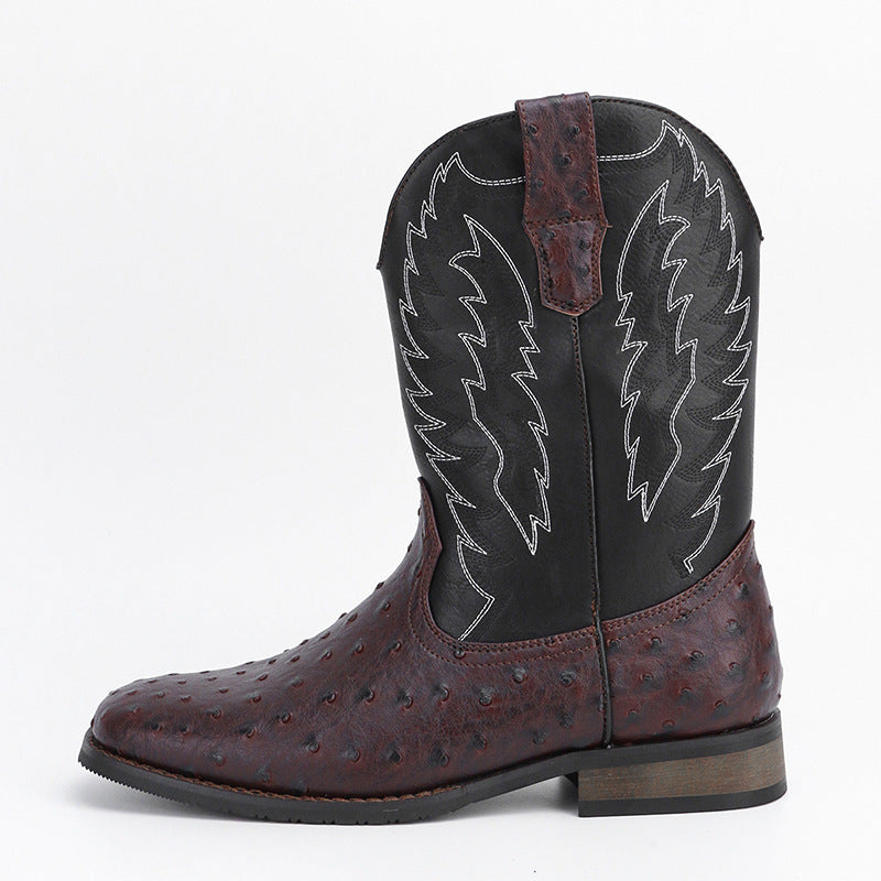 Mens Western Denim Cowboy Boots | Square Toe Motorcycle Shoes