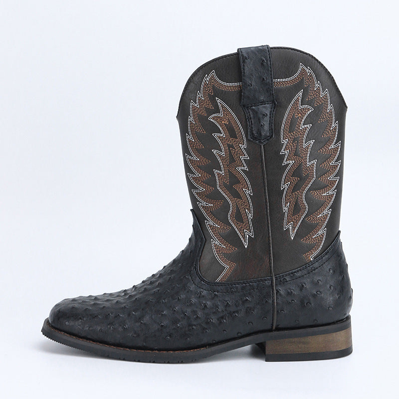 Mens Western Denim Cowboy Boots | Square Toe Motorcycle Shoes