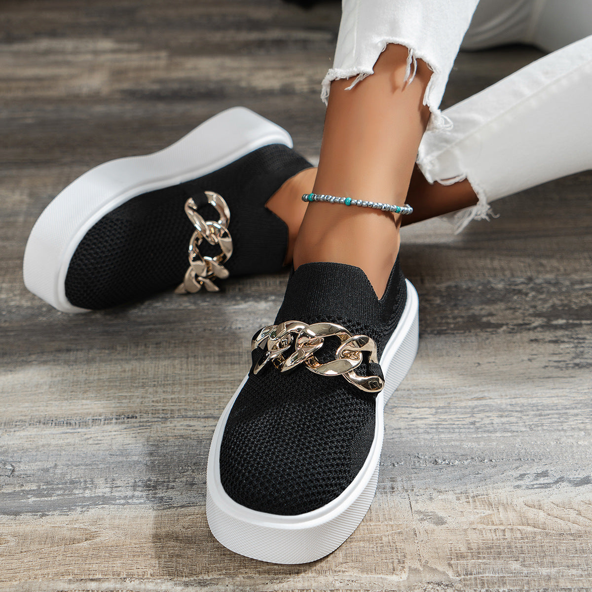 Womens Chain Flats Breathable Mesh Shoes