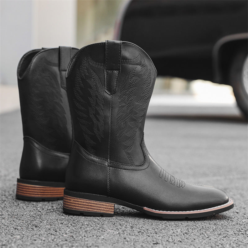 Western Leather Embroidered Denim Boots - Comfortable & Trendy