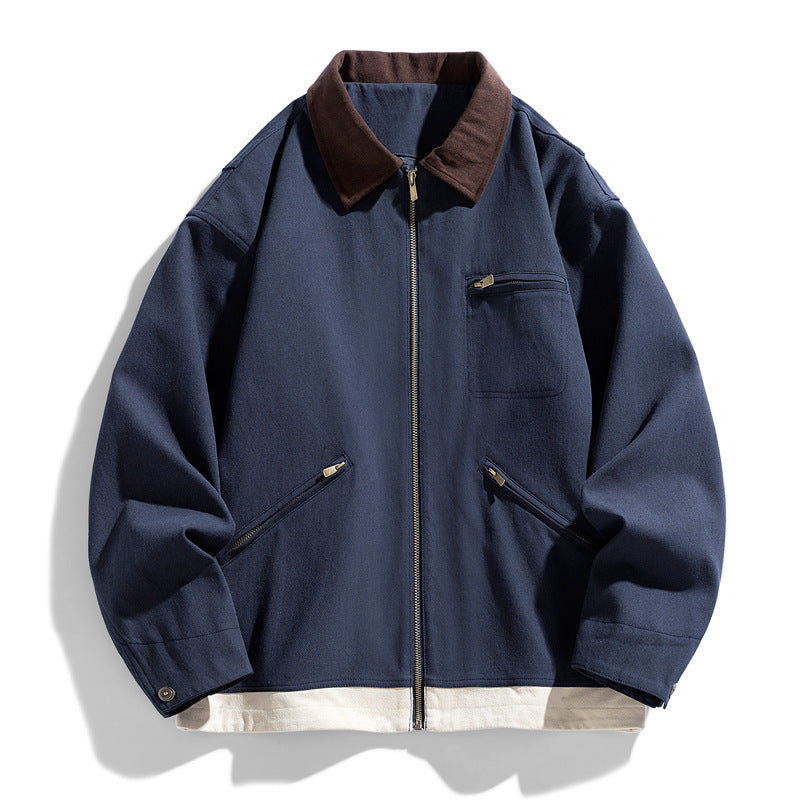 Mens Contrast Color Washed Polo Collar Jacket