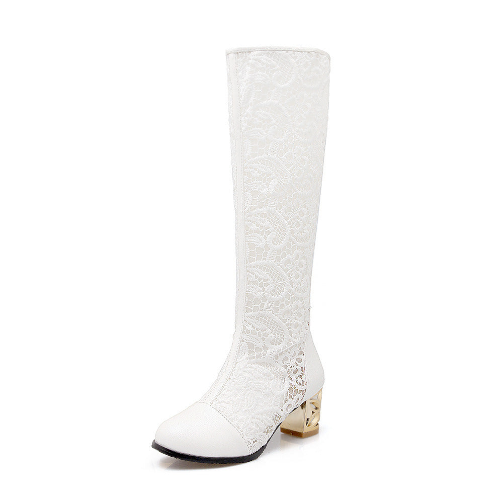 Womens Round Toe Stitching Lace Back-zip Boots | Chunky Heel Women's Sandals - LAKD London