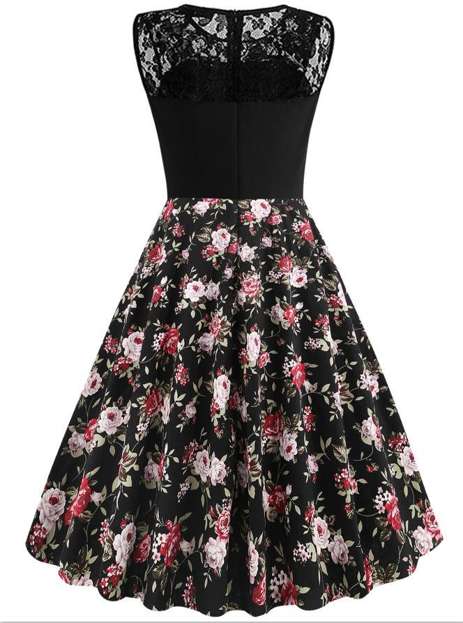 Lace Stitching Sleeveless Floral-print Retro Dress by Lakd London