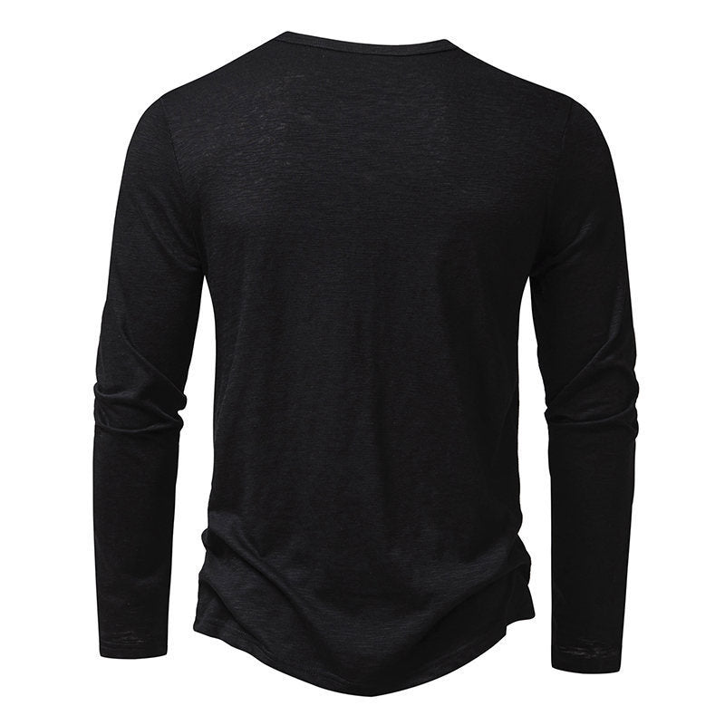 Mens Long Sleeve T-shirt | Button Henry Collar Tops