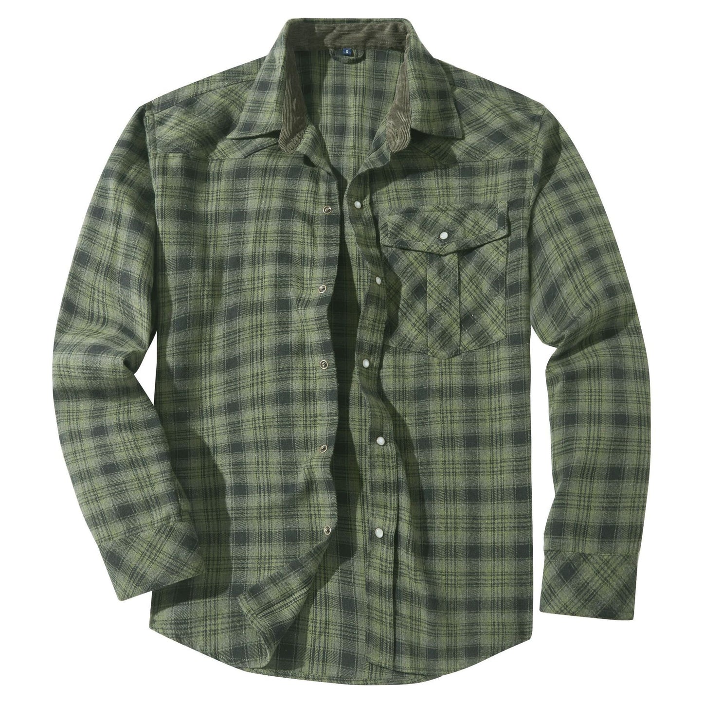 Mens Flannel Plaid Shirt | Retro Pearl Buckle Western Style Long Sleeve Shirt