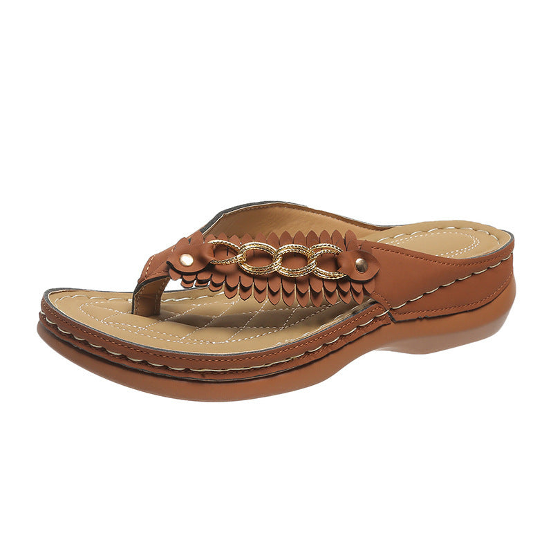 Womens Wedge Sandals With Chain | Anti-Slip Slippers Retro Flip Flops - Lakd London