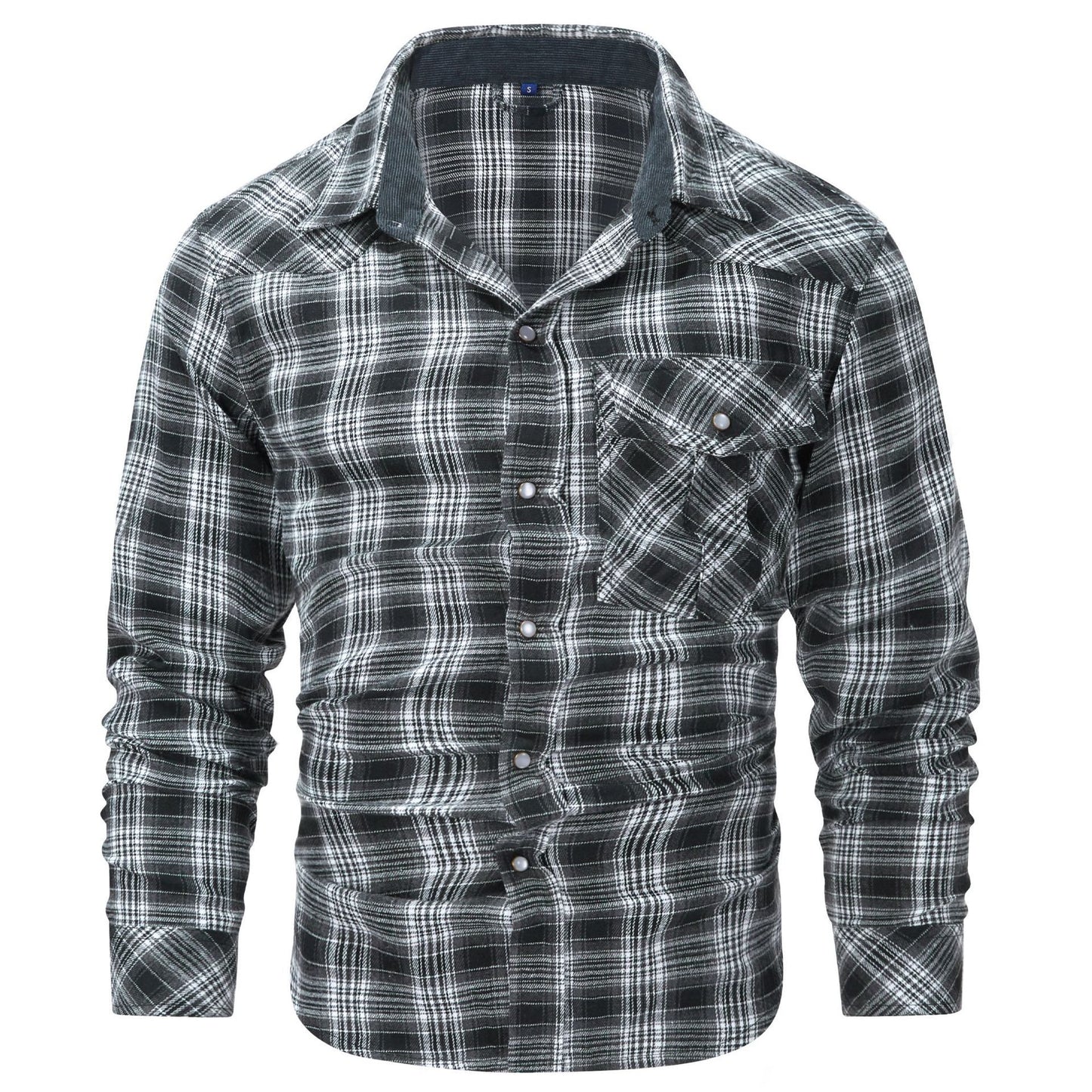 Mens Flannel Plaid Shirt | Retro Pearl Buckle Western Style Long Sleeve Shirt