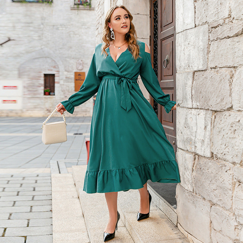 Large Size Off Shoulder Ruffled High Waist Tie Dress by Lakd London