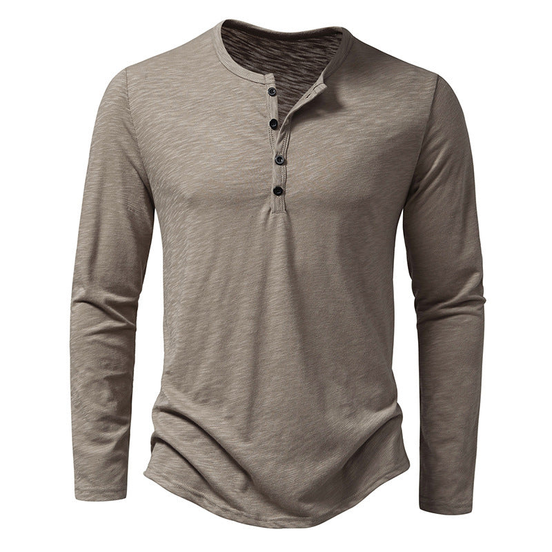 Mens Long Sleeve T-shirt | Button Henry Collar Tops