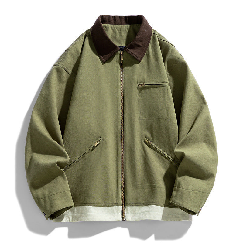 Mens Contrast Color Washed Polo Collar Jacket