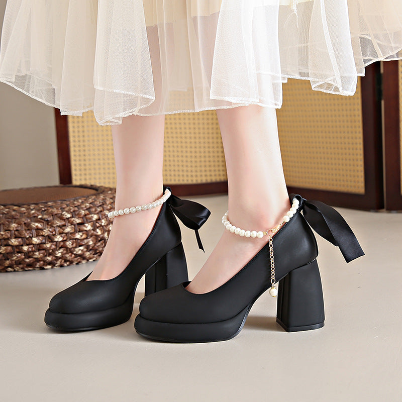 Womens Mary Jane Shoes | Preppy Style Chunky Heel Pearl All-match