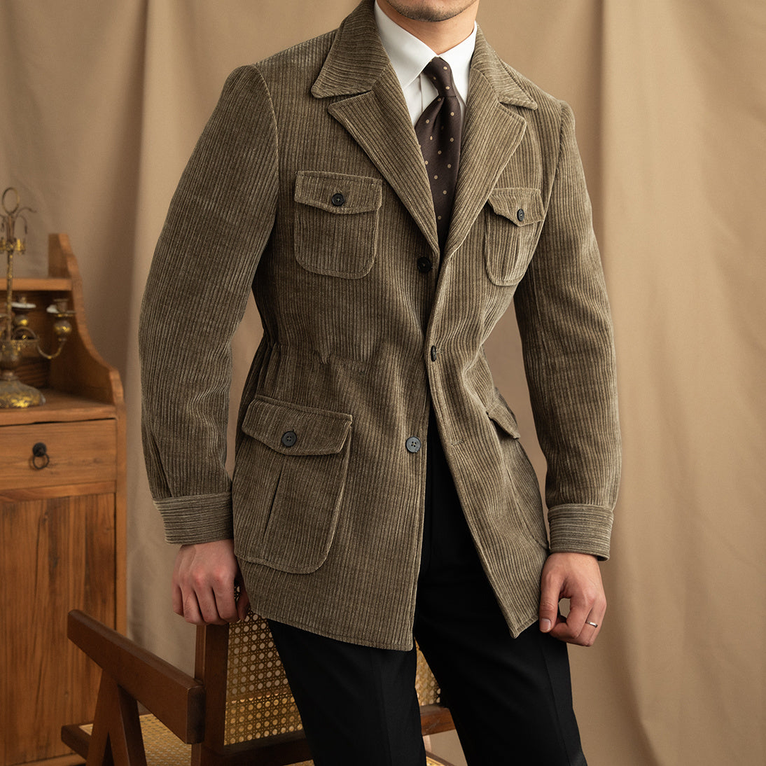 Mens Warm Winter Chenille Corduroy Jacket | High-end Blazer Coat