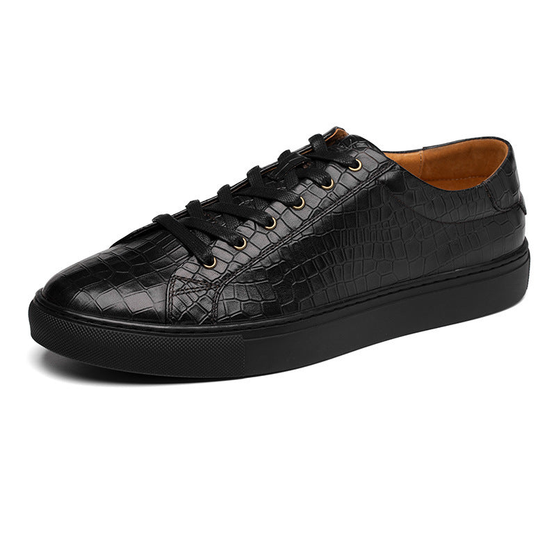 Men's Toe Layer Pattern Sneakers | Low top Croc Pattern Leather Shoes