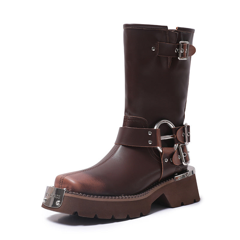 Womens Chunky Height Increasing Boots | Leather Western Denim Ankle Boots
