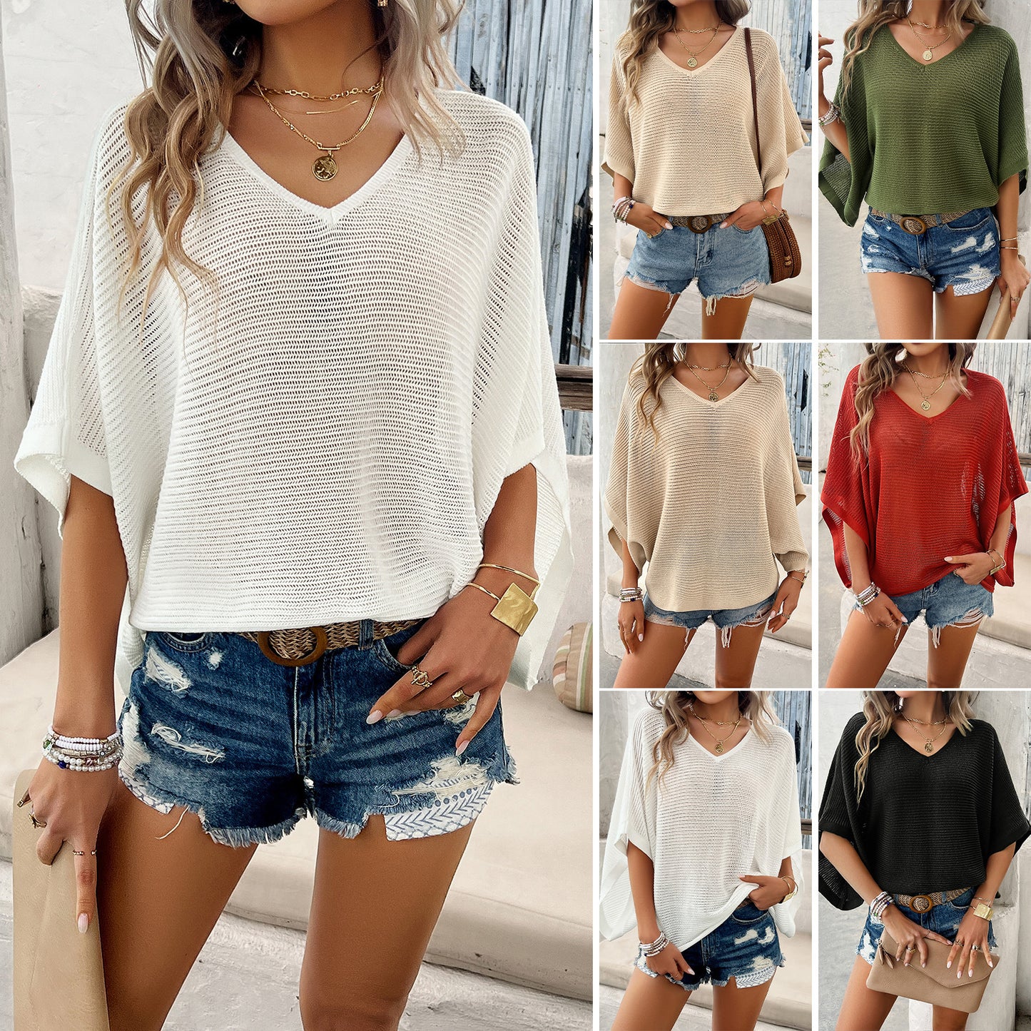 V-neck Short-sleeved T-shirt Sweater Womens by Lakd London