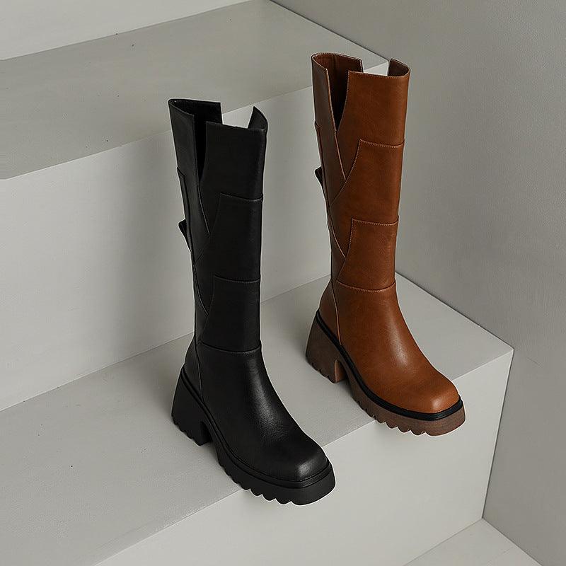 Women's Platform Below The Knee Boots | HIgh Leather Boots - Thick sole
