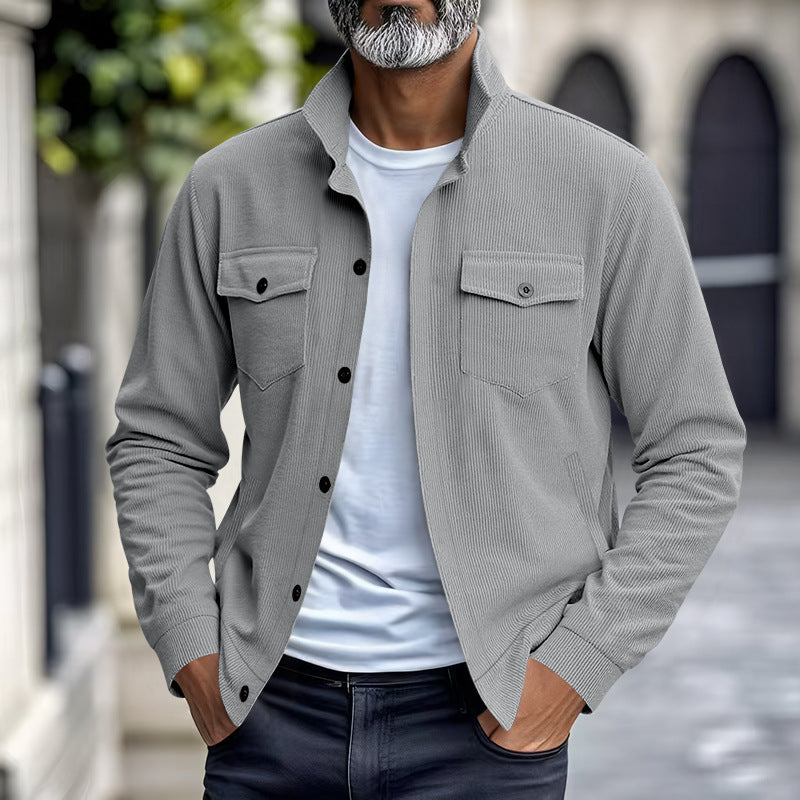 Mens Versatile Corduroy Multi-pocket Long Sleeve Stand-up Collar Jacket