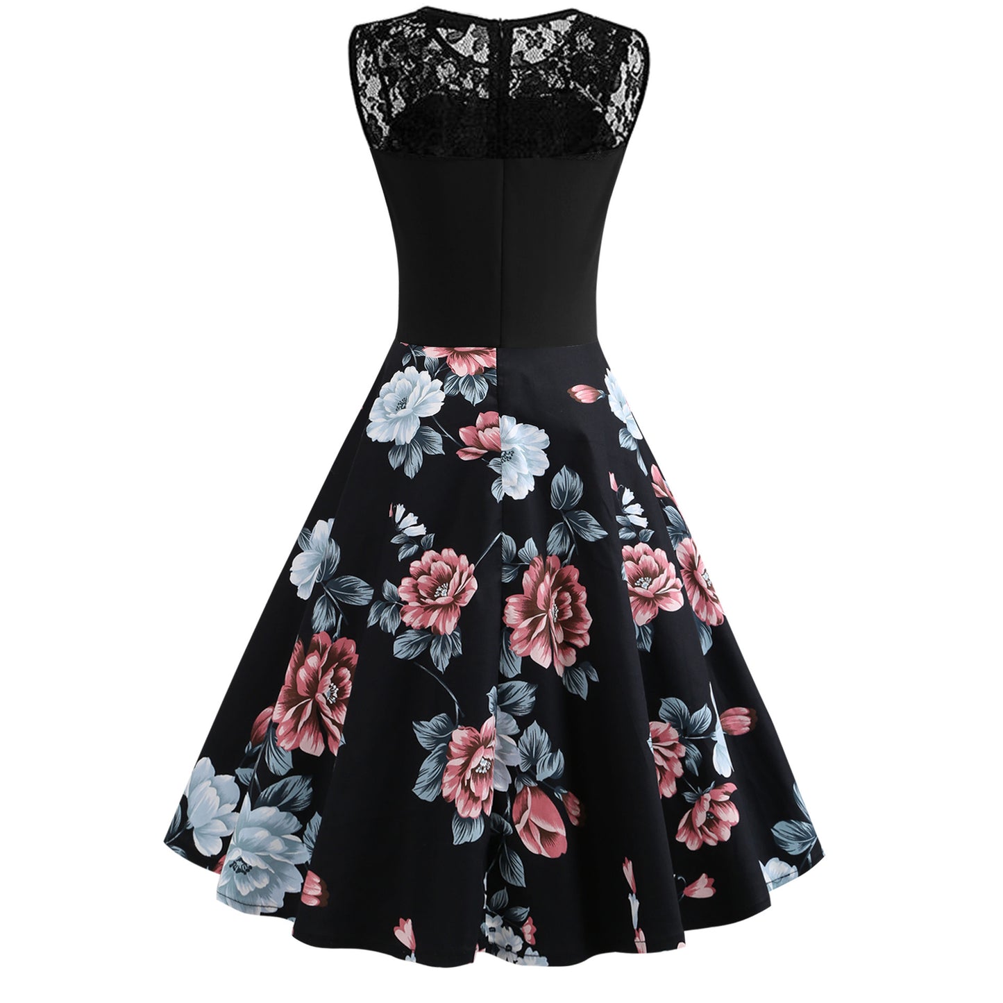 Lace Stitching Sleeveless Floral-print Retro Dress by Lakd London