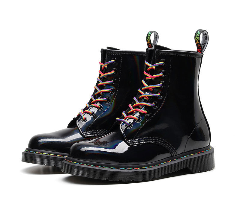Women's High-top Glossy Martin Boots | Round Head Mirror Laser Military Boots