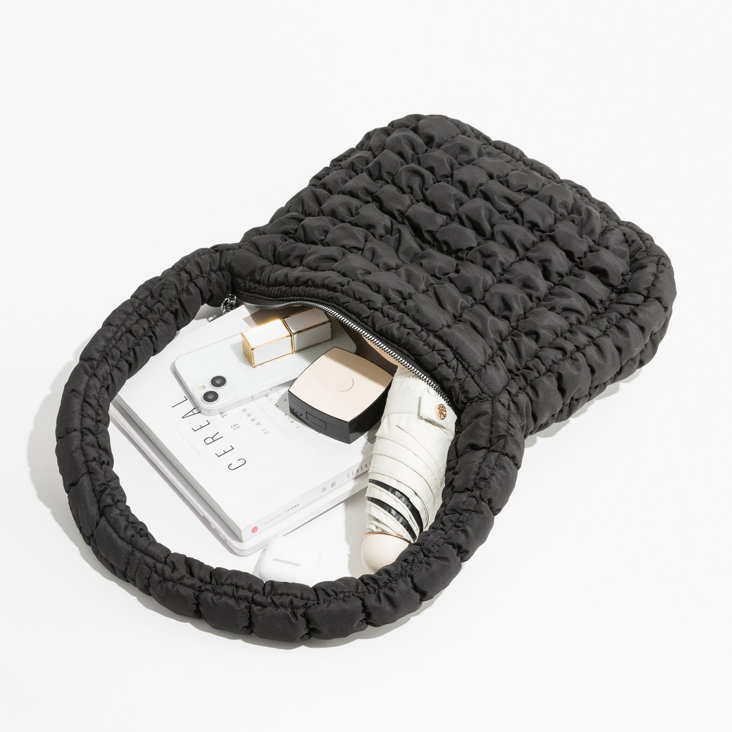 Womens Padded Shoulder Purse | Quilted Feather Down Hobo Bag - LAKD London