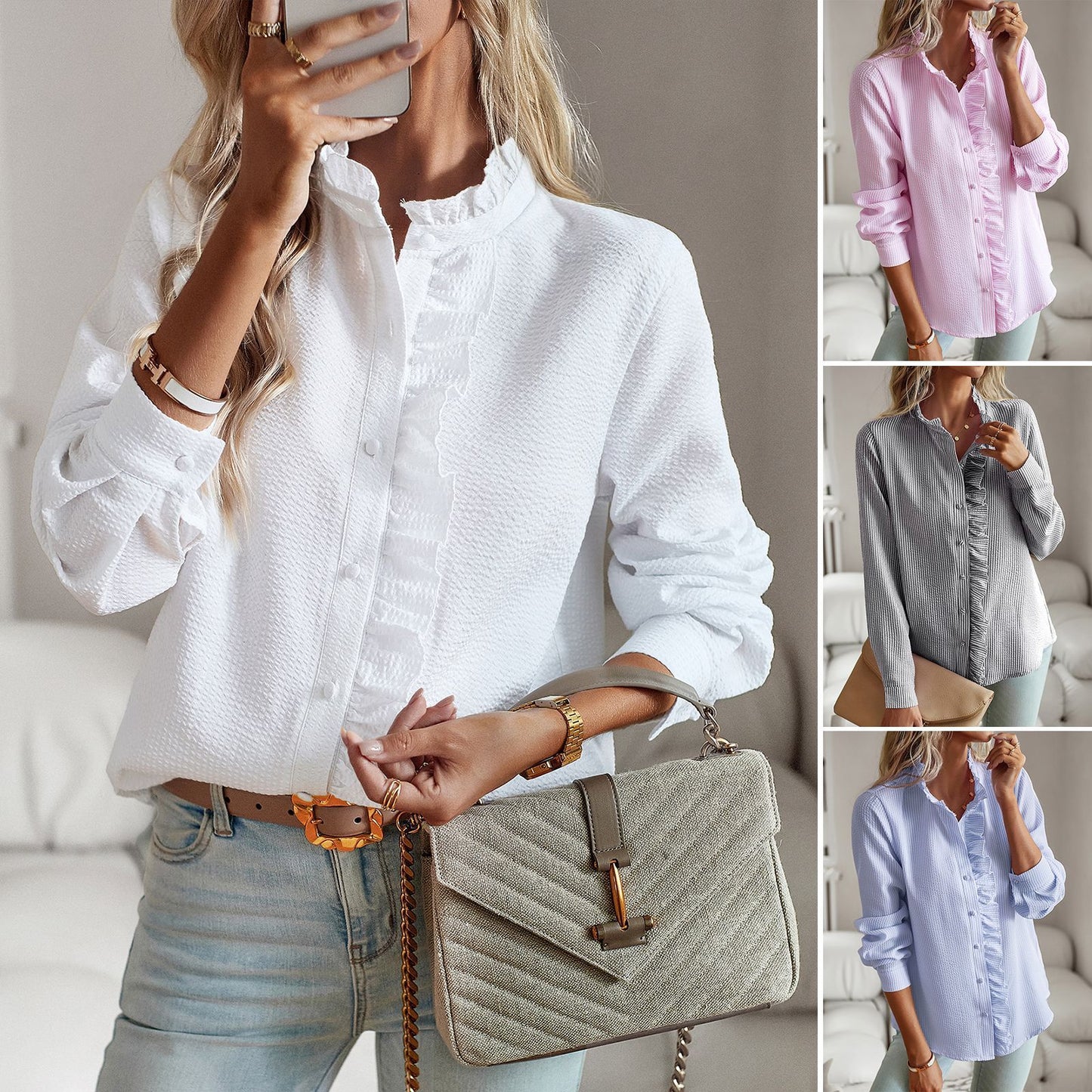 Striped Ruffled Textured Long Sleeves Button Down Commuting Shirt by Lakd London