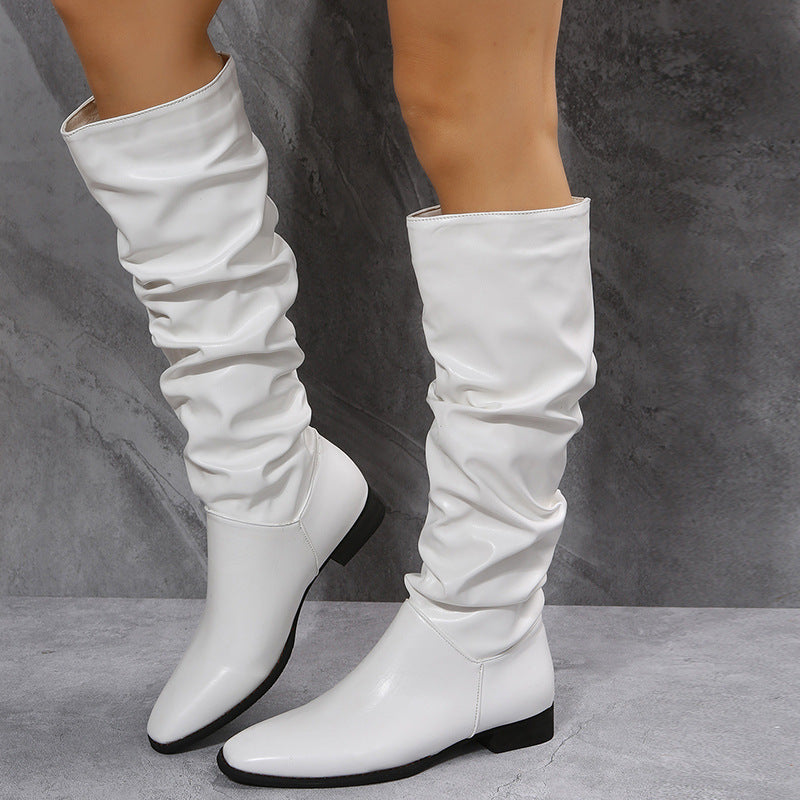 Womens Long Cowboy high tube Pointed Toe Glossy Leather Boots