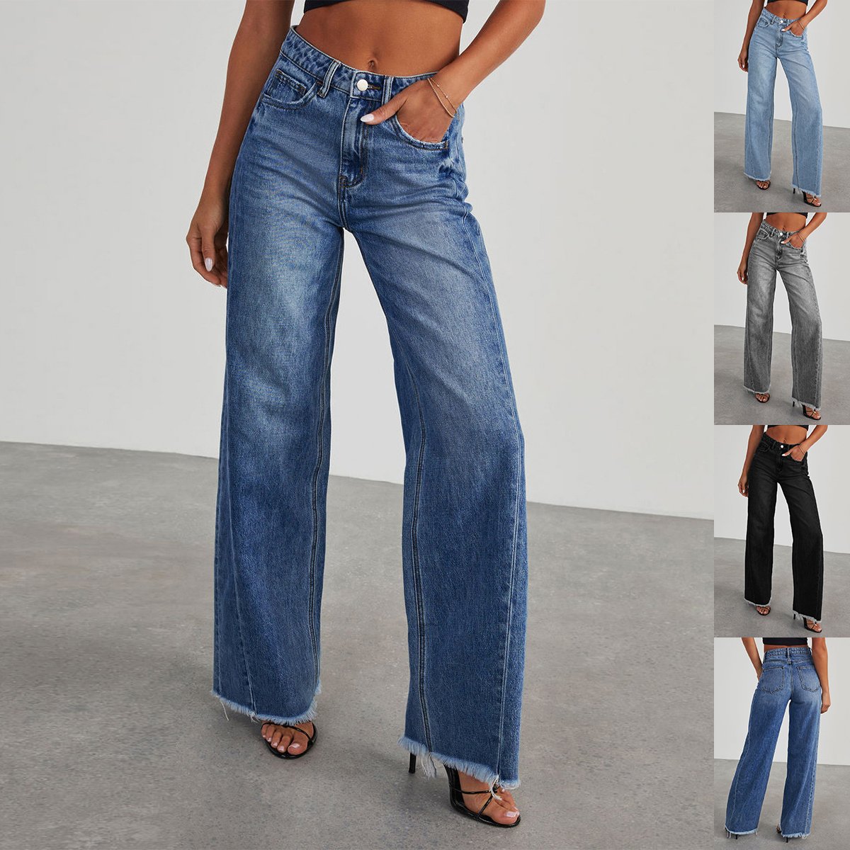 Women's High Waist Straight Leg Denim Jeans Comfortable Slim Fit