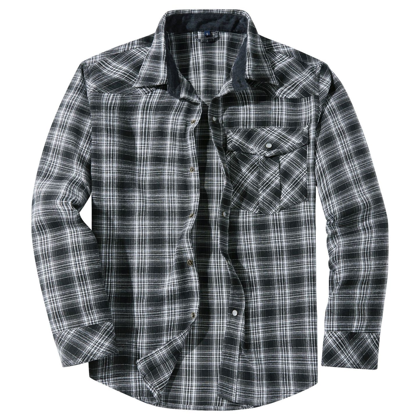 Mens Flannel Plaid Shirt | Retro Pearl Buckle Western Style Long Sleeve Shirt