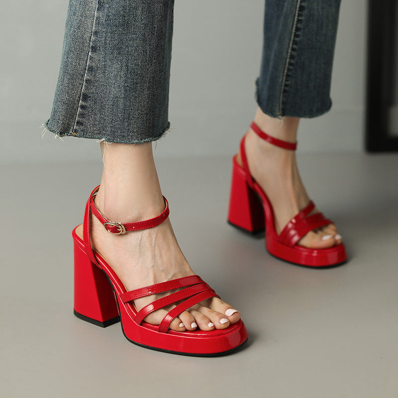 Womens European Style Roman High Heels | Glossy Event Shoes