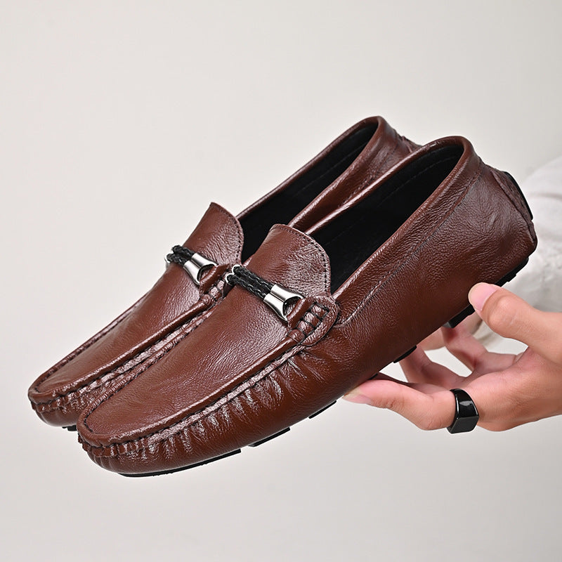 Mens Plus Size Cowhide Casual Shoes | British One Pedal Loafers