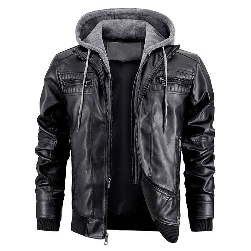 Mens Hooded Jacket | Zipper Pockets Warm Leather Coat - LAKD London