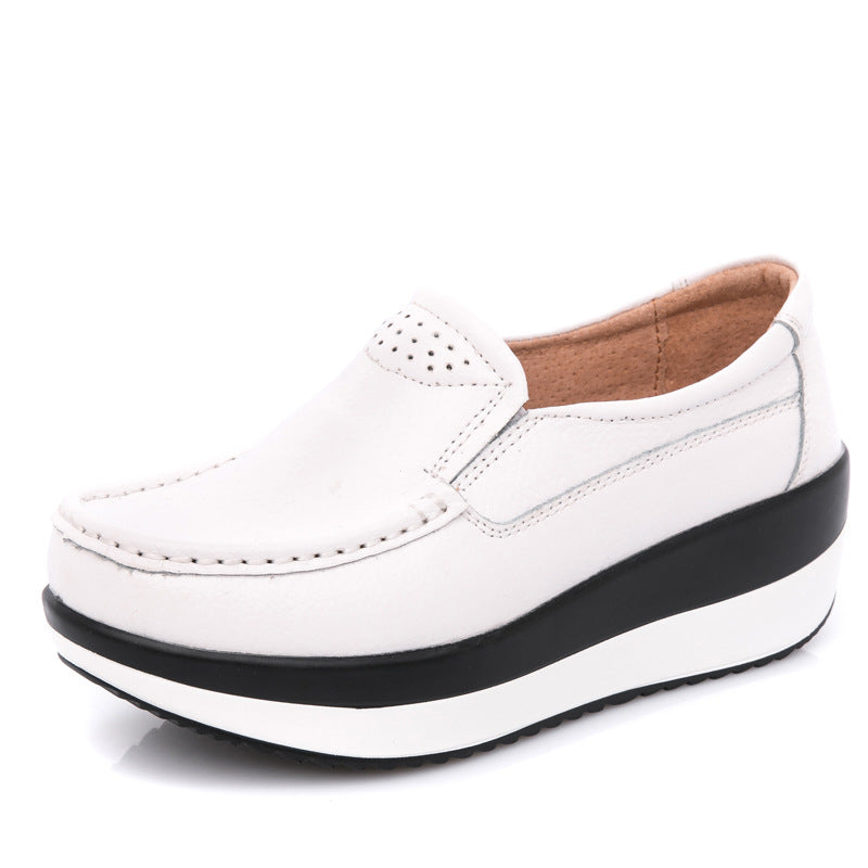 Womens Leather thick-soled platform shoes