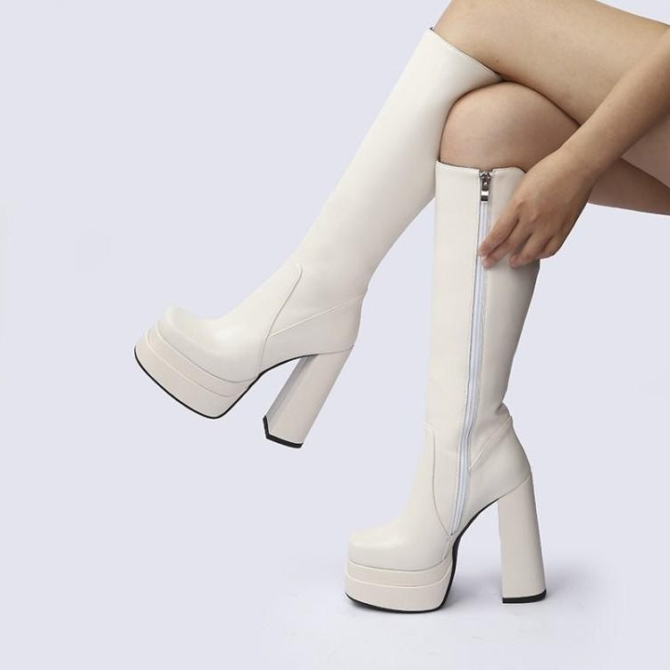 Womens American Platform Thick High Heel Boots | Thick Sole Leather Shoes