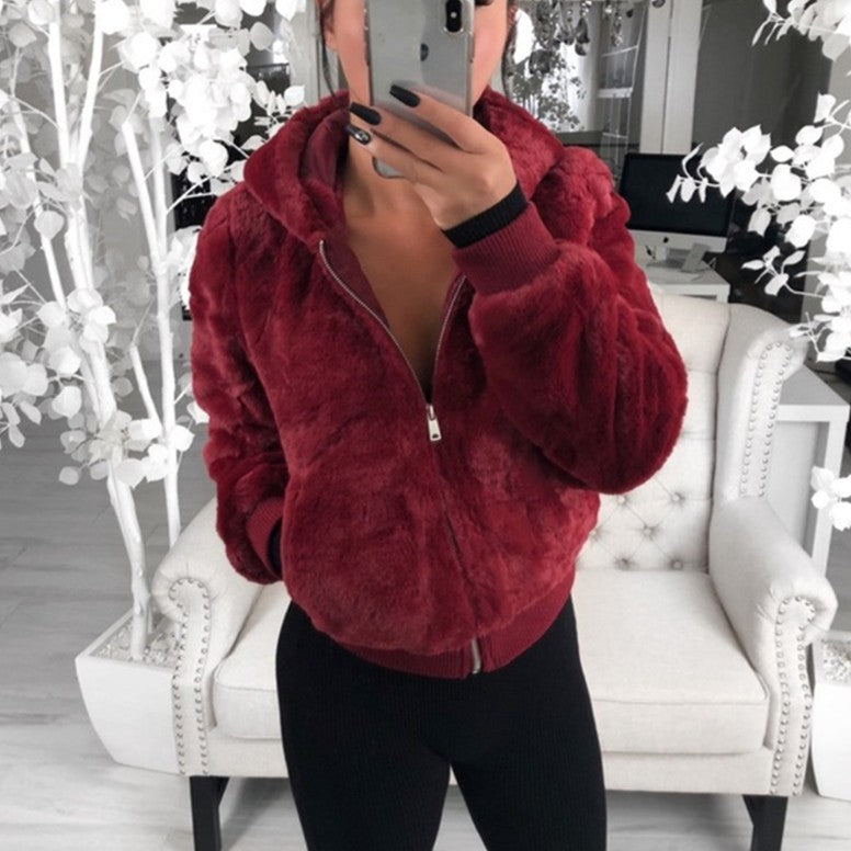 Hooded rabbit faux fur plush coat Jacket by Lakd London