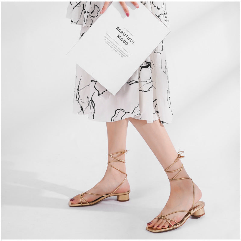 Womens Lace-up Roman sandals | Chunky heel evening shoes - LAKD London