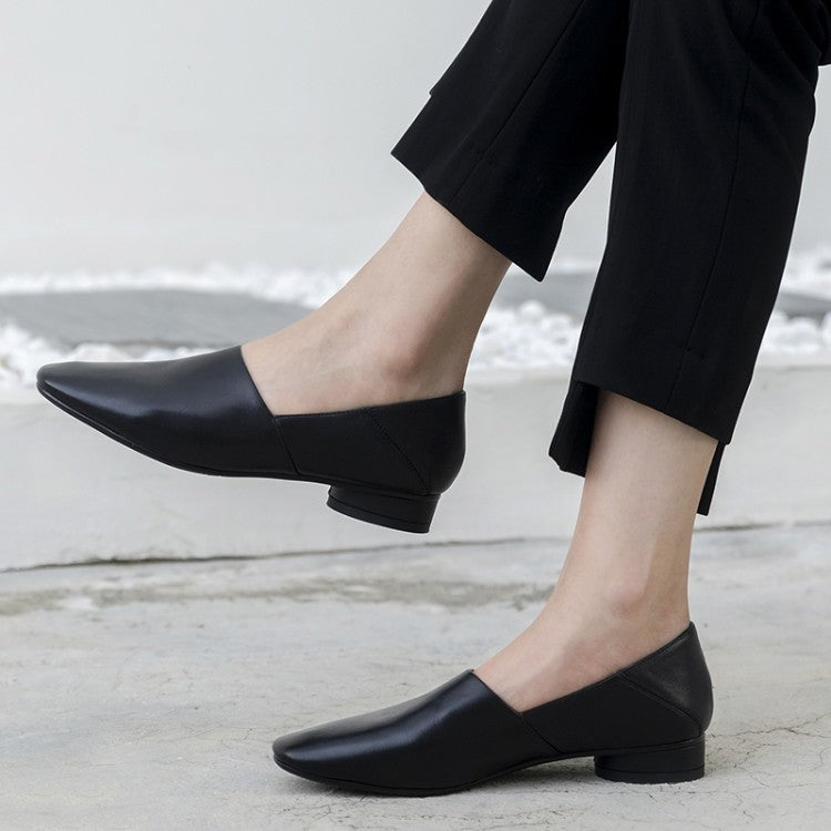 Women's Flat Sole Cowhide Shoes | Low-heel Deep Mouth Square Head Shoes