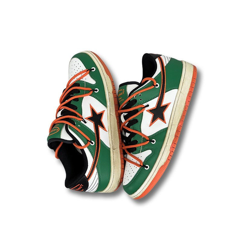 Mens Retro Low Top Sneakers With Contrasting Colors - Breathable Thick sole Flat Shoes