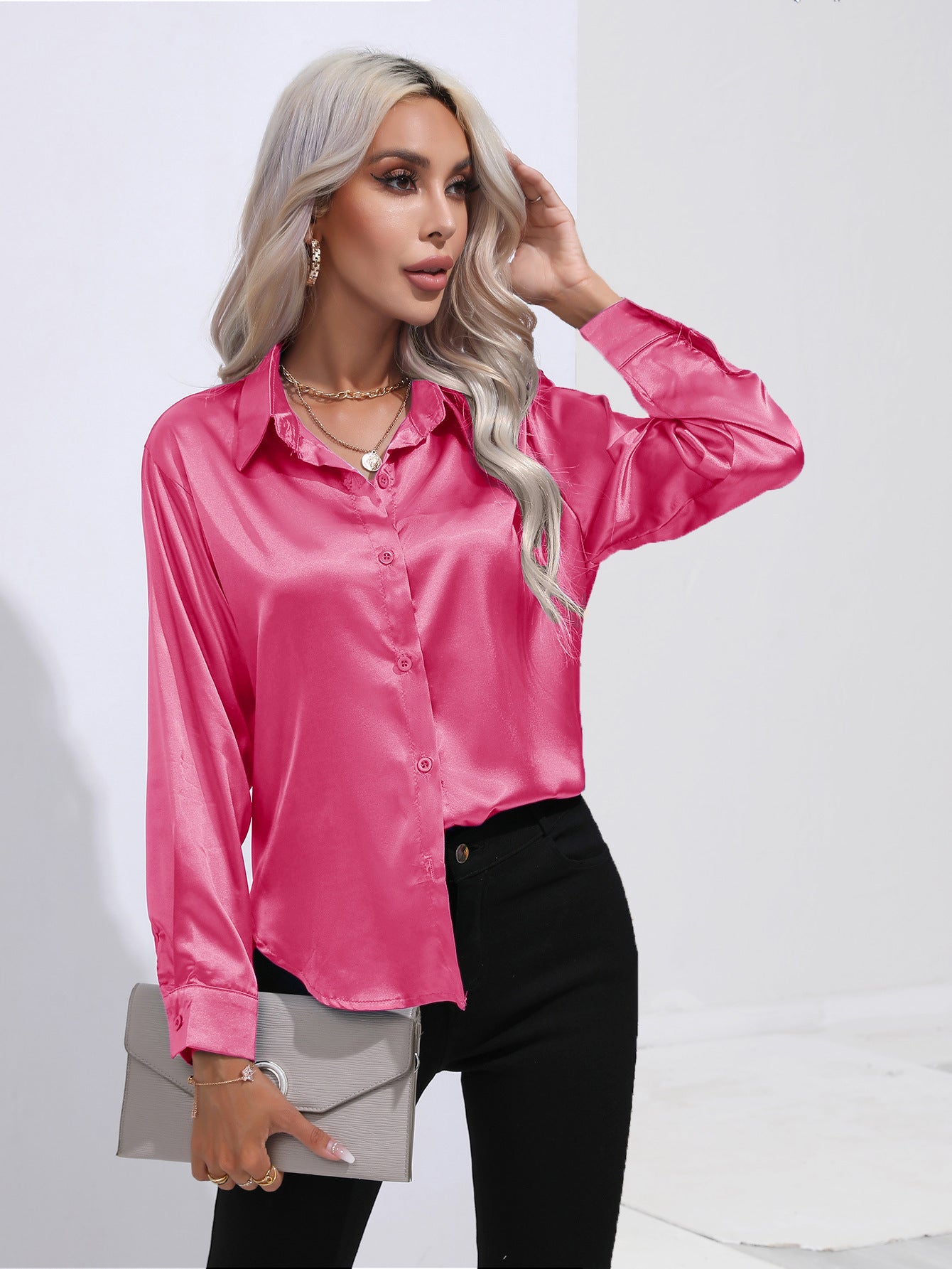 Satin Solid Color Button Front Lapel Shirt by Lakd London