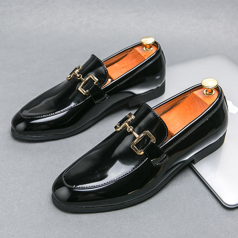 Men's Black Glossy Loafers | Plus Size Casual Leather Shoes