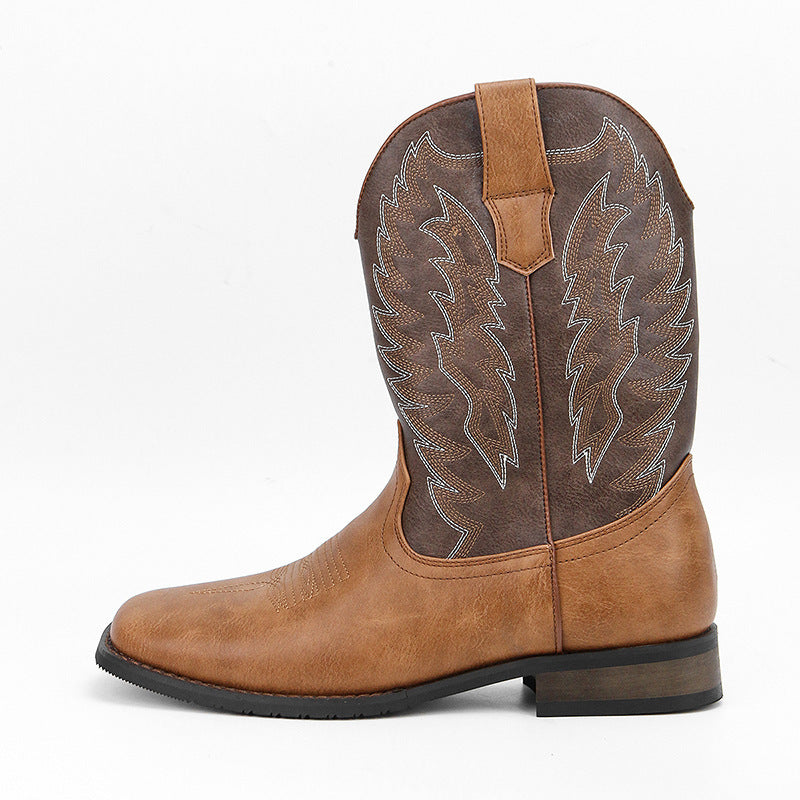 Mens Western Denim Cowboy Boots | Square Toe Motorcycle Shoes