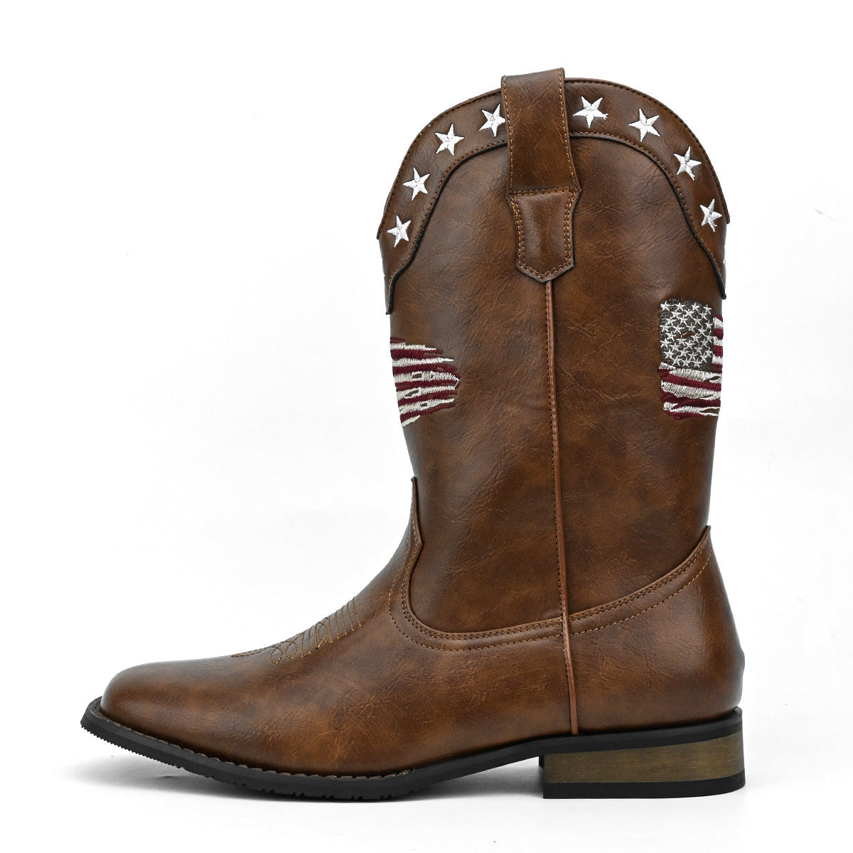 Men's Western Cowboy Boot | Thick Sole Square Heel Leather Shoes