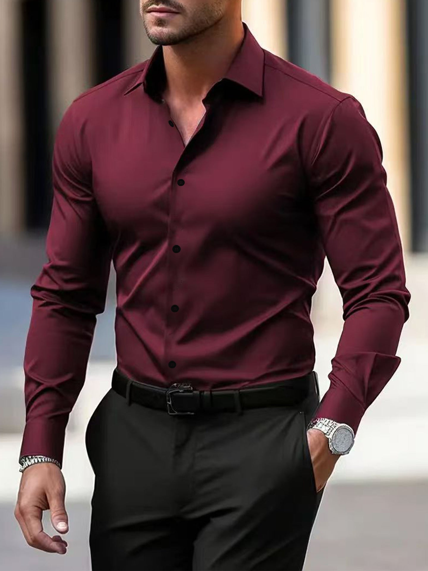 Men's Solid Colour Button Down Long Sleeve Summer Lapel Shirt