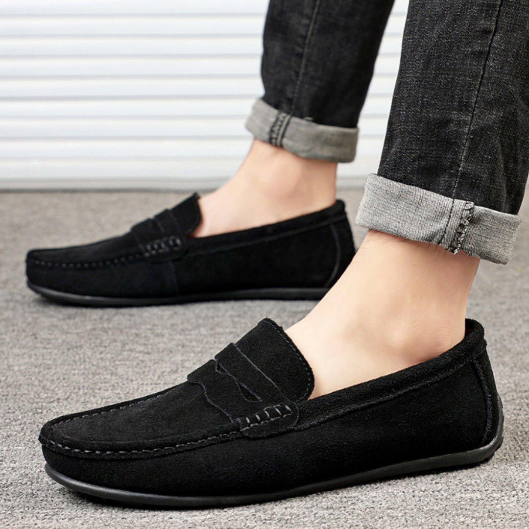 Men's Solid Color Suede Loafers | Breathable Comfort Slip-on Flat Shoes