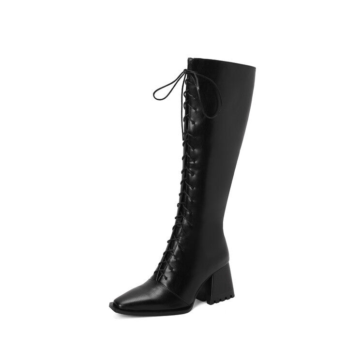 Womens Vintage Print Boots With Pointed Toes And Thick Heels