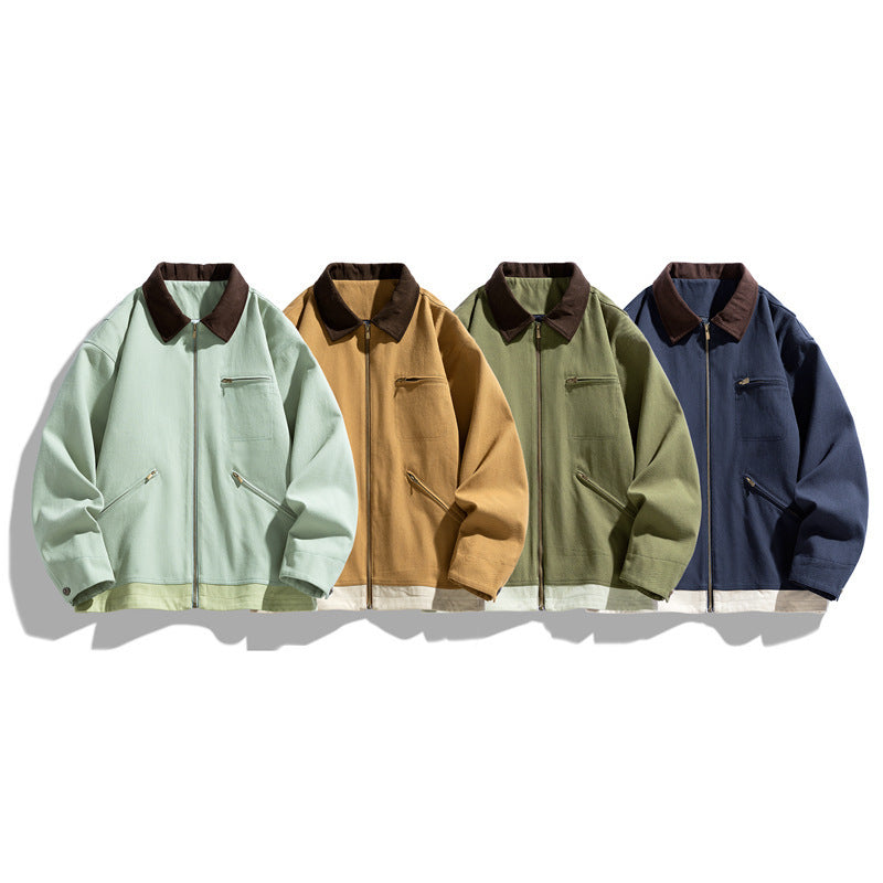 Mens Contrast Color Washed Polo Collar Jacket